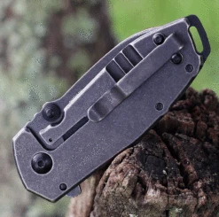 CRKT Squid Assisted Flipper 2493, 2.37" 8Cr14MoV Stainless Steel Black Stonewashed Plain Blade, Black Stainless Steel Handles -CRKT Knife Shop CR2493.2 93880.1625675782