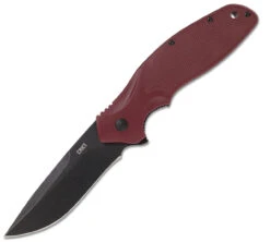 CRKT Shenanigan Spring Assisted Flipper K800RKP, 3.35" 1.4116 Stainless Steel Black Stonewashed Plain Blade, Maroon GRN Handles