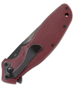 CRKT Shenanigan Spring Assisted Flipper K800RKP, 3.35" 1.4116 Stainless Steel Black Stonewashed Plain Blade, Maroon GRN Handles -CRKT Knife Shop CRK800RKPnb 99805.1619620167
