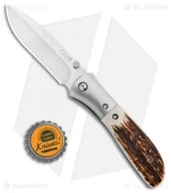 CRKT Carson M4-02 Stag Spring Assisted Knife (3.25" Satin) M4-02S -CRKT Knife Shop CRKT Carson M4 02S Stag SA Satin BHQ 7036 jr bottlecap