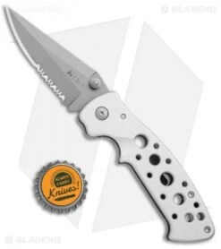 CRKT Crawford Kasper Professional Liner Lock Knife Silver (3.75" Gray Serr) 7728 -CRKT Knife Shop CRKT Crawford Kasper Professional LL Silver Gray Serr 7728 BHQ 75702 jr bottlecap